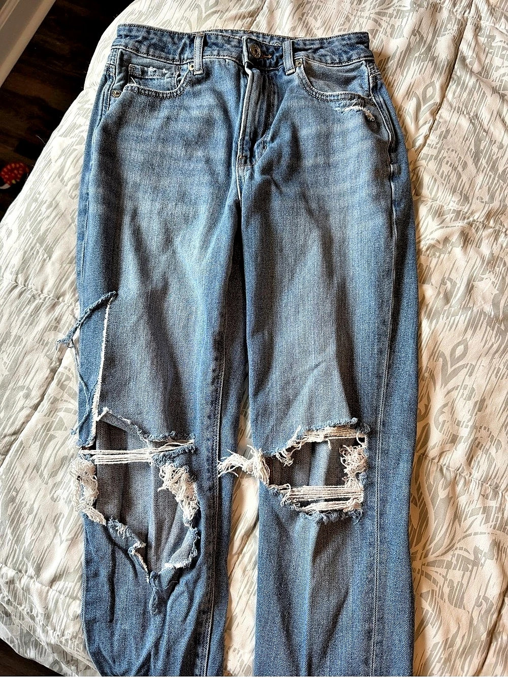 American Eagle Distressed Skinny Jeans Blue Waist 2